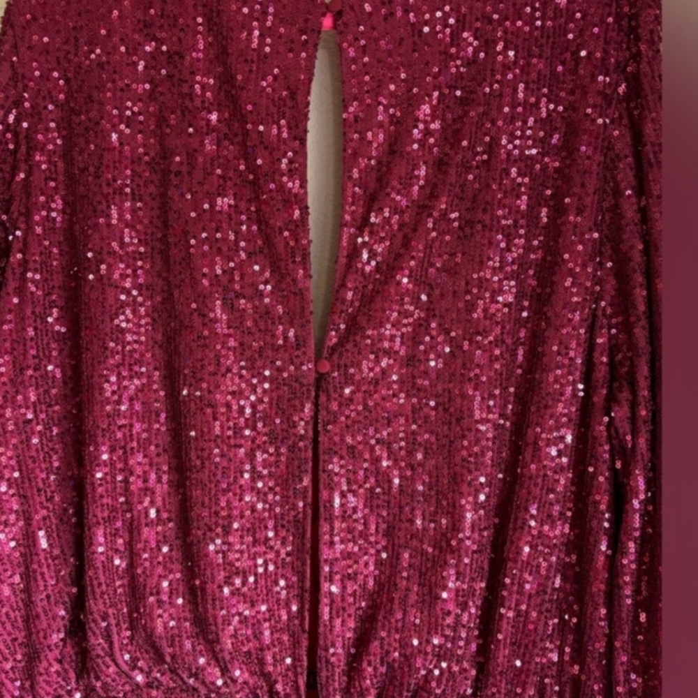ASOS Curve Burgundy Sequin 3/4 Sleeve Wrap Midi Cocktail Dress - Picture 6 of 6